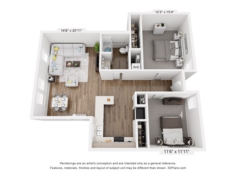 134th Street | 2x1A With Den Floor Plan